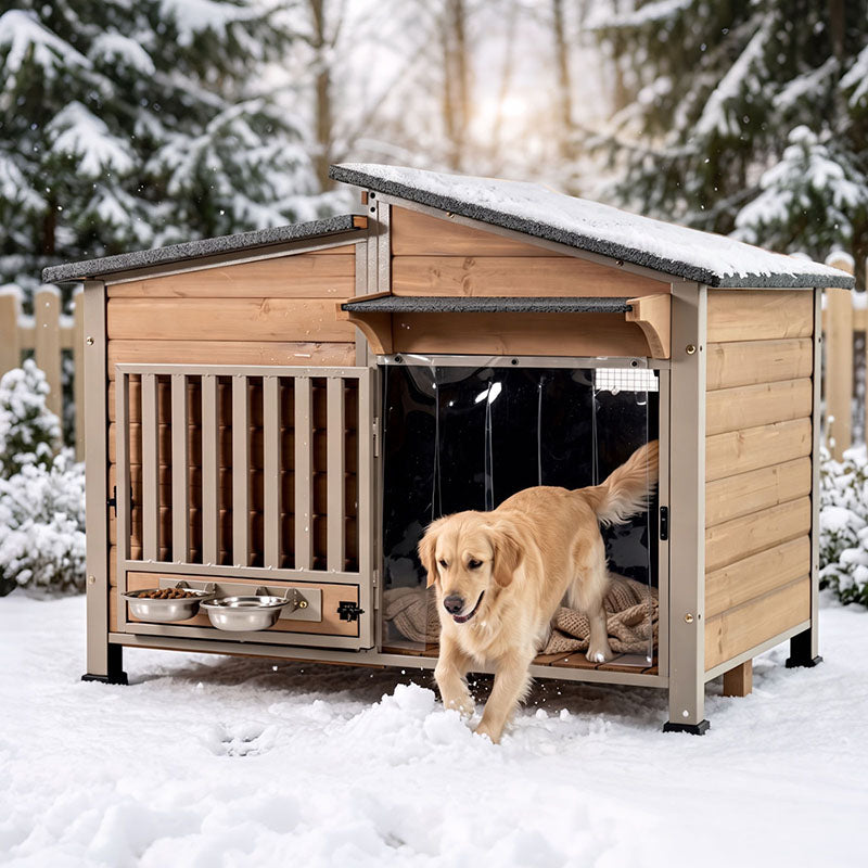 Aivituvin Metal Frame Wooden Dog House AIR7021, 39.7"L Large Dog House, Waterproof Roof