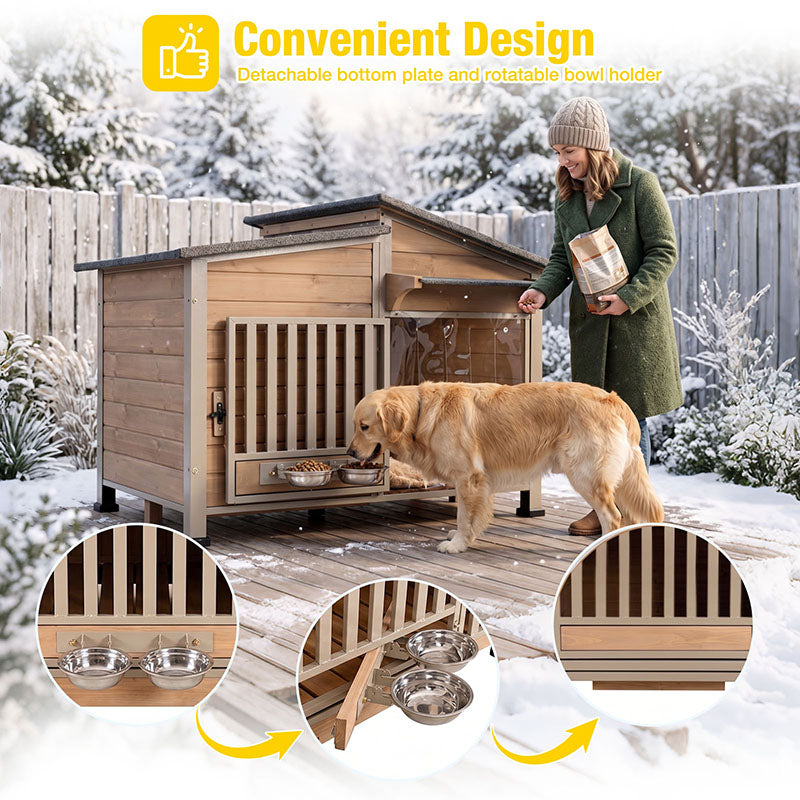 Aivituvin Metal Frame Wooden Dog House AIR7021, 39.7"L Large Dog House, Waterproof Roof