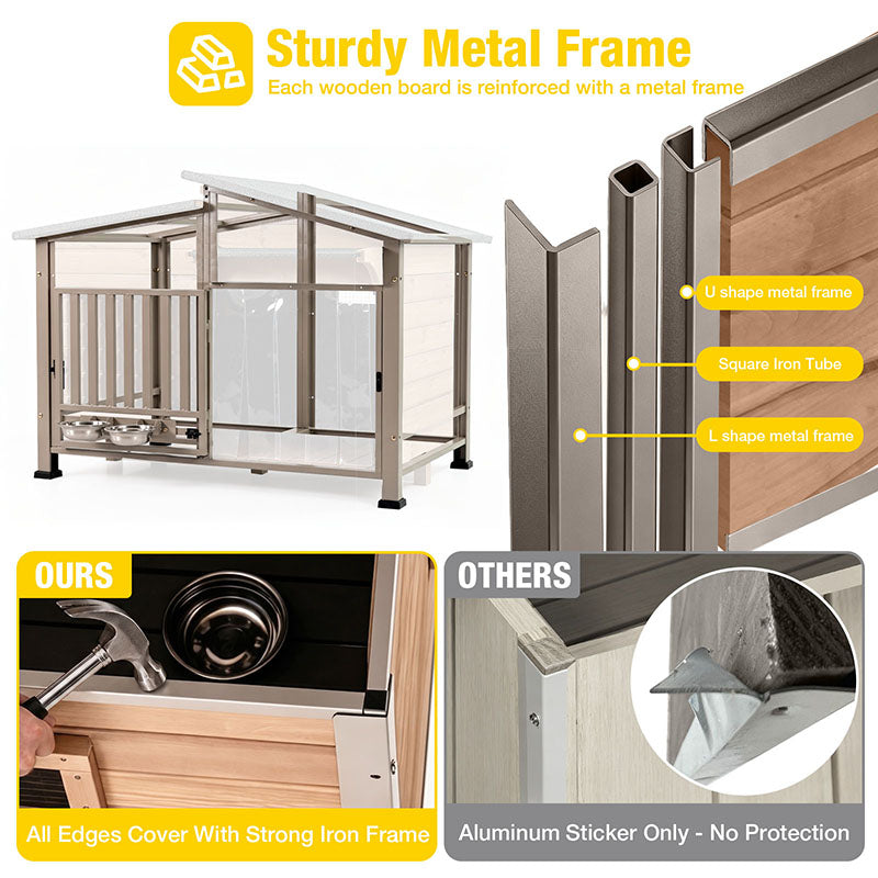 Aivituvin Metal Frame Wooden Dog House AIR7021, 39.7"L Large Dog House, Waterproof Roof