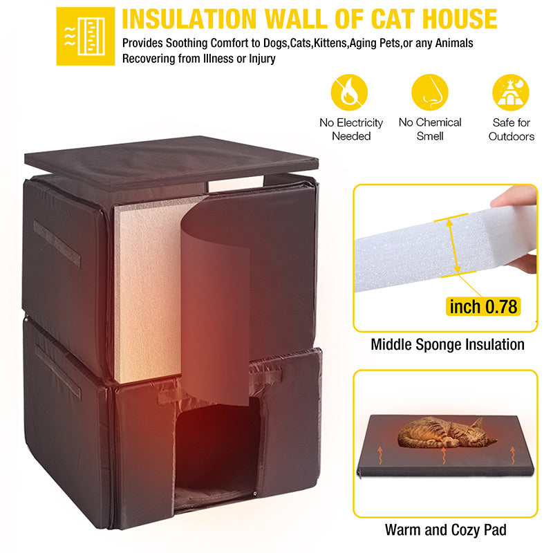 Aivituvin-AIR14-IN Insulated Two-Storey Cat House for Winter | Warm Liner Inside