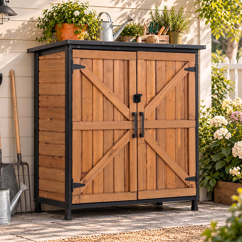 Aivituvin Wooden Garden Storage Shed AIR105-DB/M, Waterproof Roof for Outdoor Storage