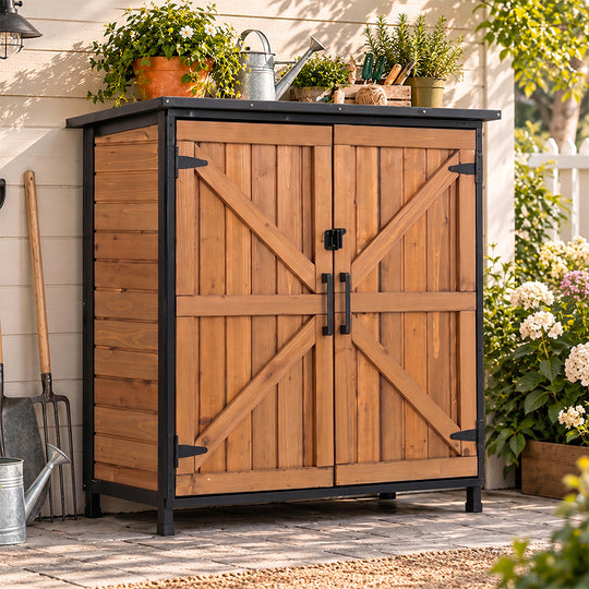 Aivituvin Wooden Garden Storage Shed AIR105-DB/M, Waterproof Roof for Outdoor Storage