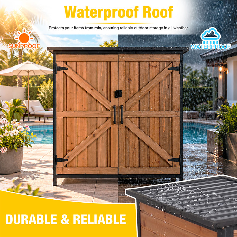 Aivituvin Wooden Garden Storage Shed AIR105-DB/M, Waterproof Roof for Outdoor Storage