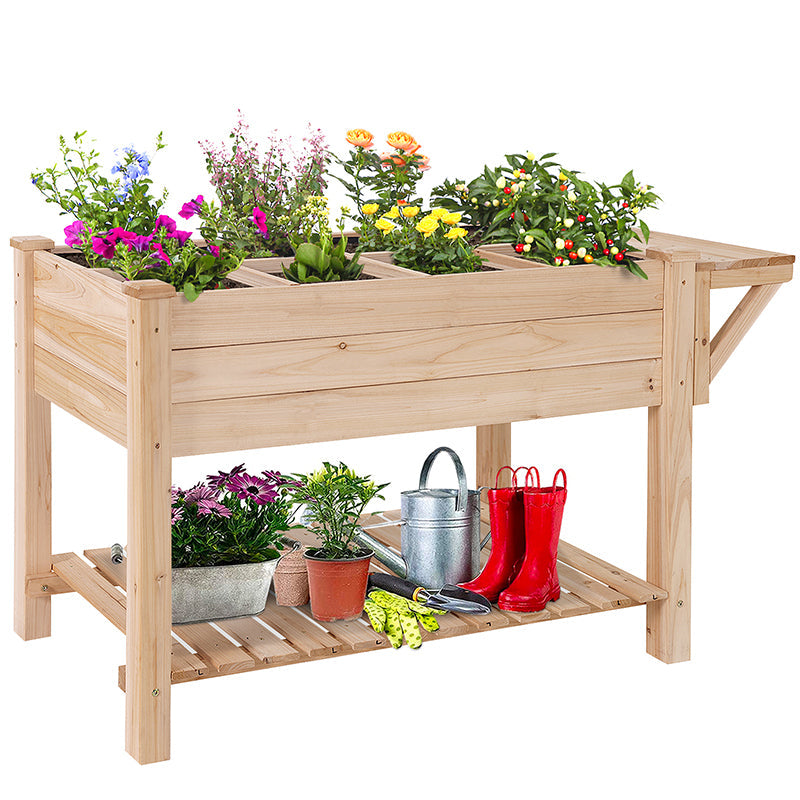 MEDEHOO Raised Garden Bed Elevated Wood Planter Box Stand Outdoor Garden Kit for Herb with Large Storage Shelf