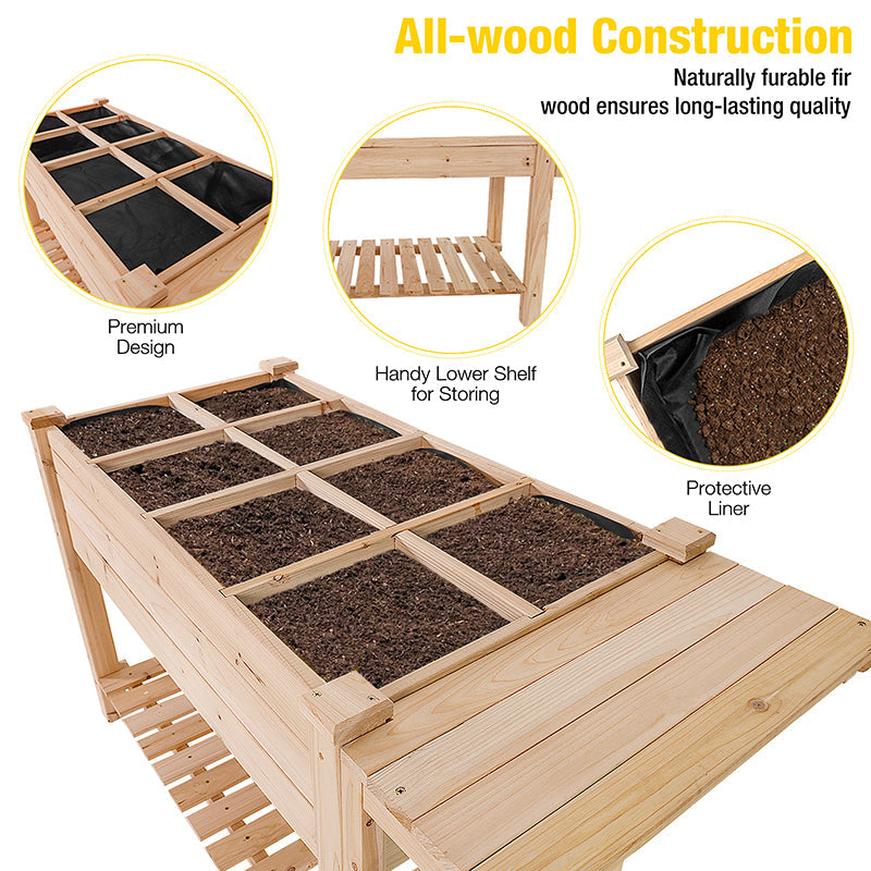 Morgete Raised Garden Bed Elevated Wood Planter Box Stand Outdoor Garden Kit for Herb with Large Storage Shelf