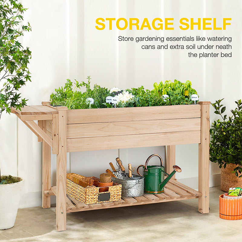 Morgete Raised Garden Bed Elevated Wood Planter Box Stand Outdoor Garden Kit for Herb with Large Storage Shelf