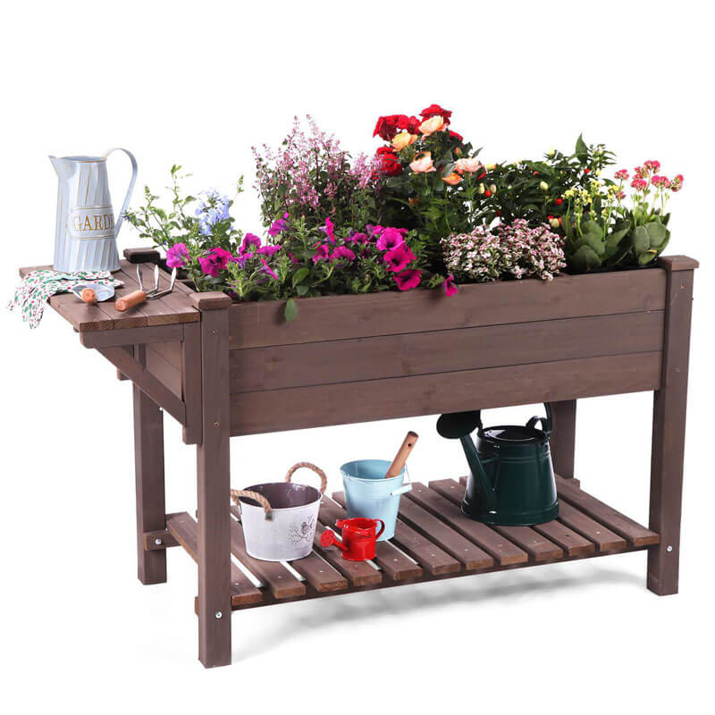 MEDEHOO Raised Garden Bed Elevated Wood Planter Box Stand Outdoor Garden Kit for Herb with Large Storage Shelf - Thumbnail 2