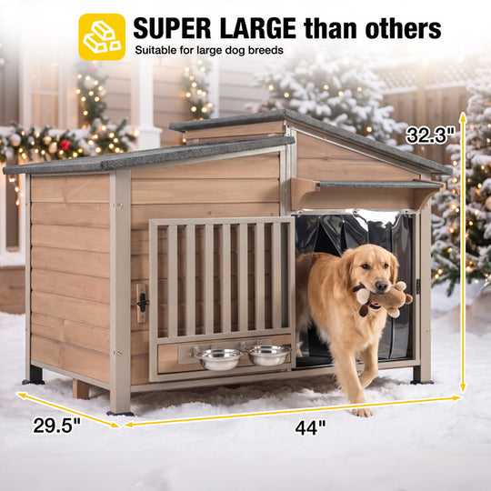 Aivituvin Heated Wooden Dog House AIR7021-IN-HP, 39.7"L/60"L Insulated Liner, Metal Frame