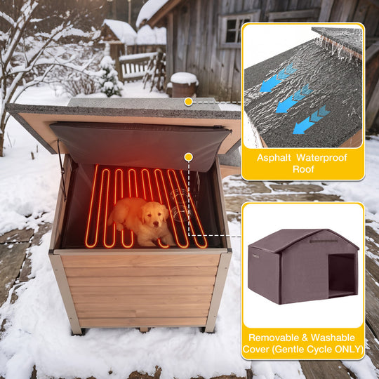 Aivituvin Heated Wooden Dog House AIR7021-IN-HP, 39.7"L/60"L Insulated Liner, Metal Frame