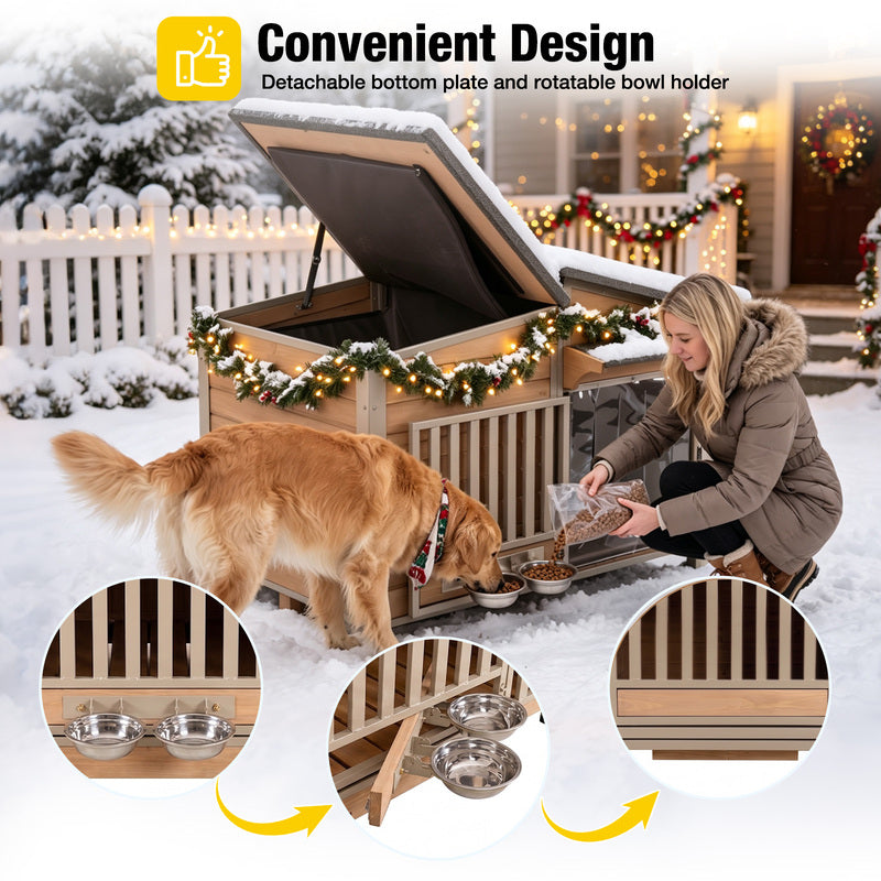 Aivituvin Heated Wooden Dog House AIR7021-IN-HP, 39.7"L/60"L Insulated Liner, Metal Frame