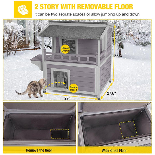 Aivituvin-AIR33-IN-HP 2-Story Outdoor Heated Cat House with Adjustable Heating Pad | Insulation Liner