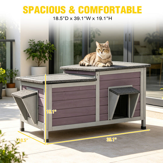 Aivituvin Feral Cat Shelter AIR93, Two-Room Outdoor Cat House