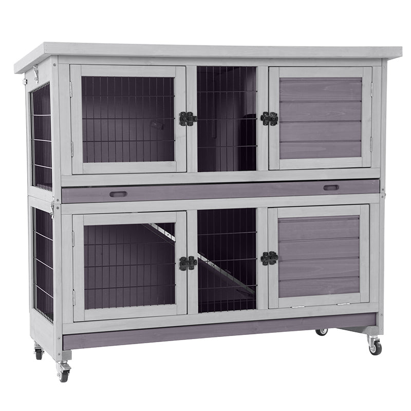 Aivituvin-AIR06-A Unique Folding Wooden Rabbit Hutch with Two Levels | Fast Assembly