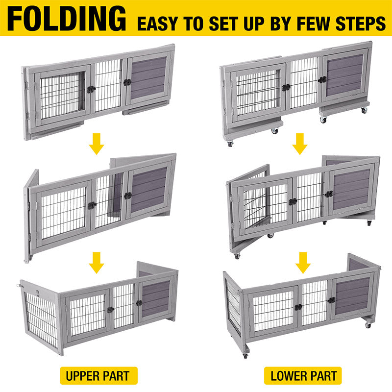 Unique Folding Wooden Rabbit Hutch with Two Levels Fast Assembly
