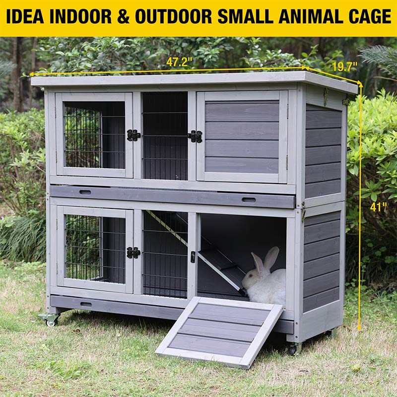 Aivituvin-AIR06-A Unique Folding Wooden Rabbit Hutch with Two Levels | Fast Assembly