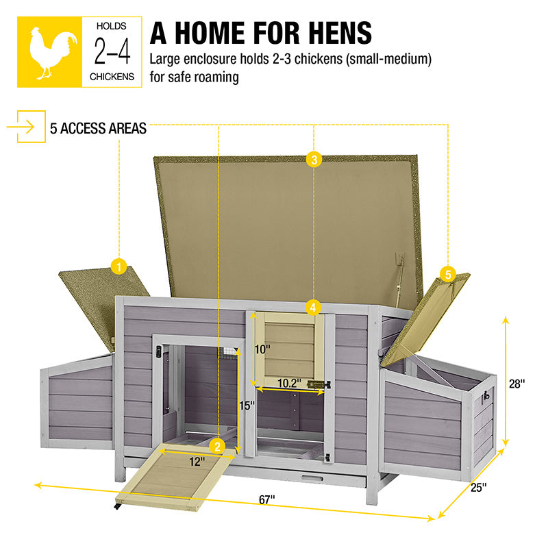 Morgete Wooden Chicken Coop with Run, Large Hen House for 4-6 chickens