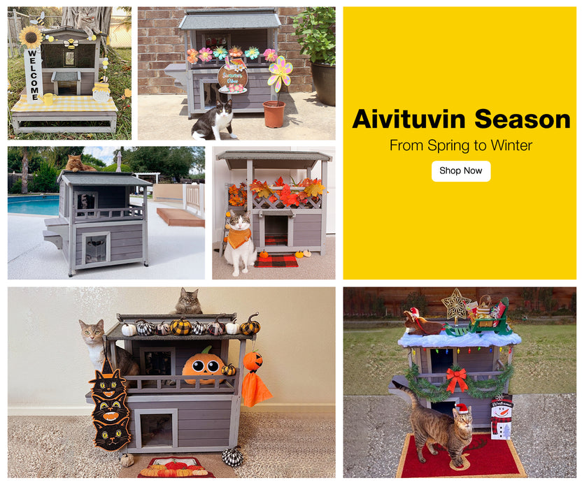 Aivituvin Wooden Cat House Outdoor Cat Catio