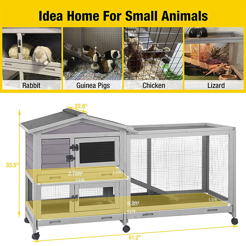 Aivituvin Indoor & Outdoor Rabbit Hutch AIR19 with Wheels, 9.6 ft²