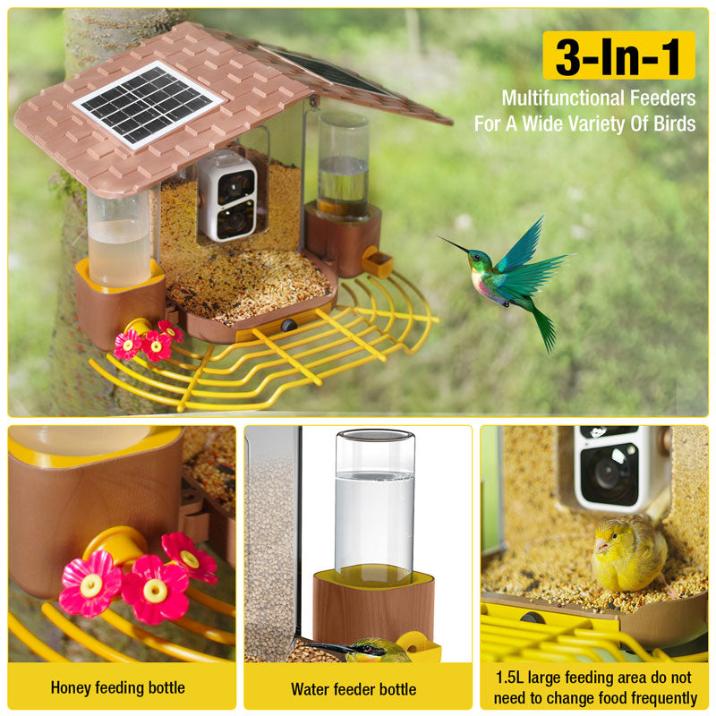 Aivituvin-AIR106 Smart Bird Feeder with Camera - 1080P HD, AI Bird Identification, Solar Powered, IP65 Weatherproof