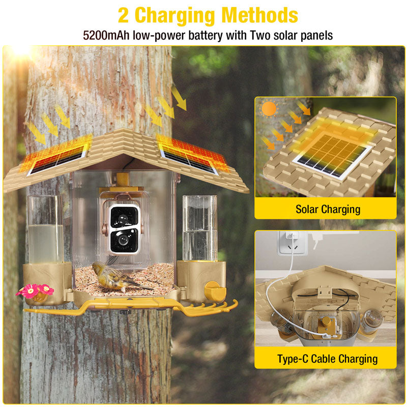 Aivituvin-AIR106 Smart Bird Feeder with Camera - 1080P HD, AI Bird Identification, Solar Powered, IP65 Weatherproof