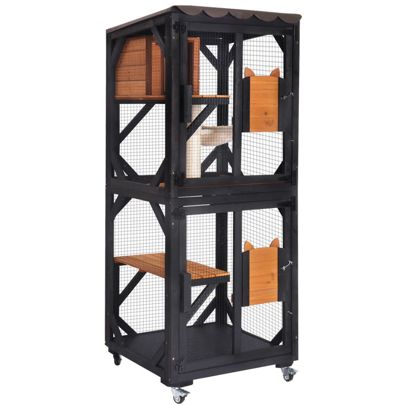 Aivituvin-AIR22-M Medium Wooden Outdoor Cat Catio with Wheels| Connecting with Window
