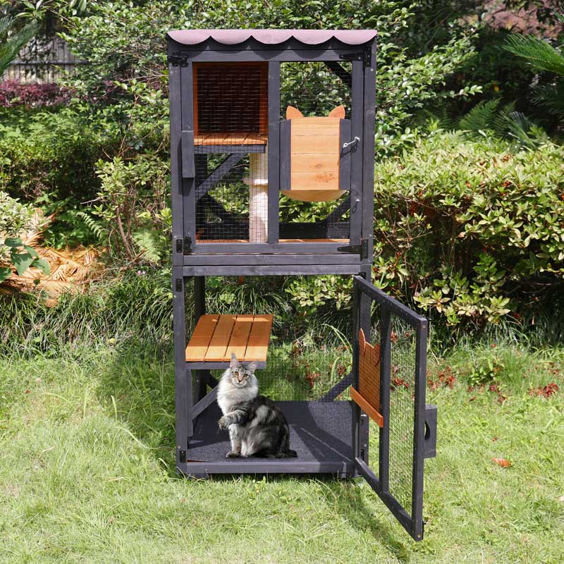Aivituvin-AIR22-M Medium Wooden Outdoor Cat Catio with Wheels| Connecting with Window