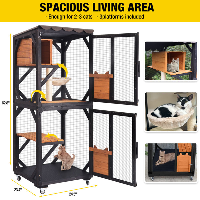 Aivituvin-AIR22-M Medium Wooden Outdoor Cat Catio with Wheels| Connecting with Window