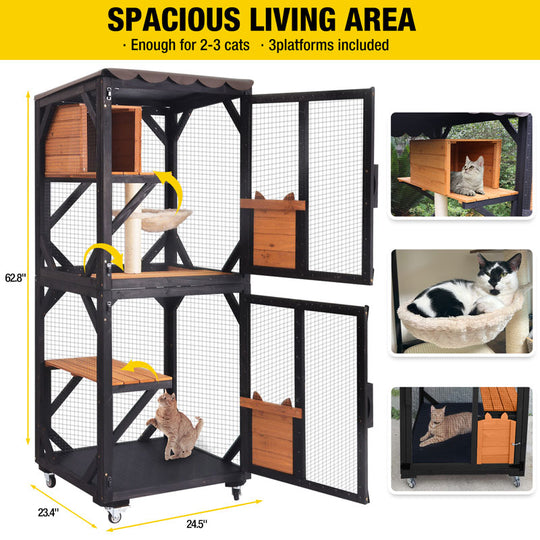 Aivituvin-AIR22-M Medium Wooden Outdoor Cat Catio with Wheels| Connecting with Window