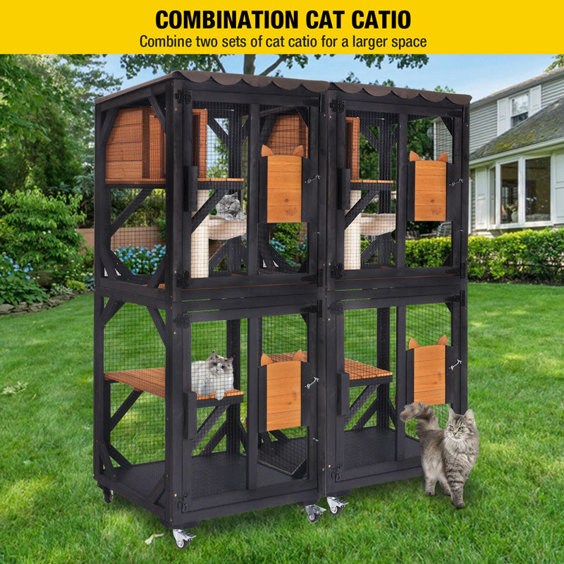 Aivituvin-AIR22-M Medium Wooden Outdoor Cat Catio with Wheels| Connecting with Window