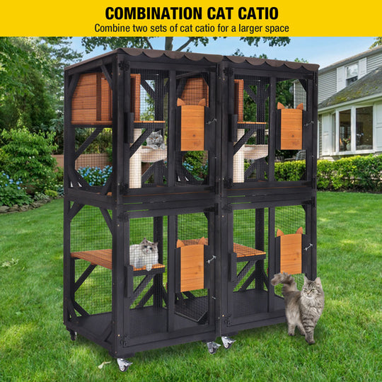 Aivituvin-AIR22-M Medium Wooden Outdoor Cat Catio with Wheels| Connecting with Window