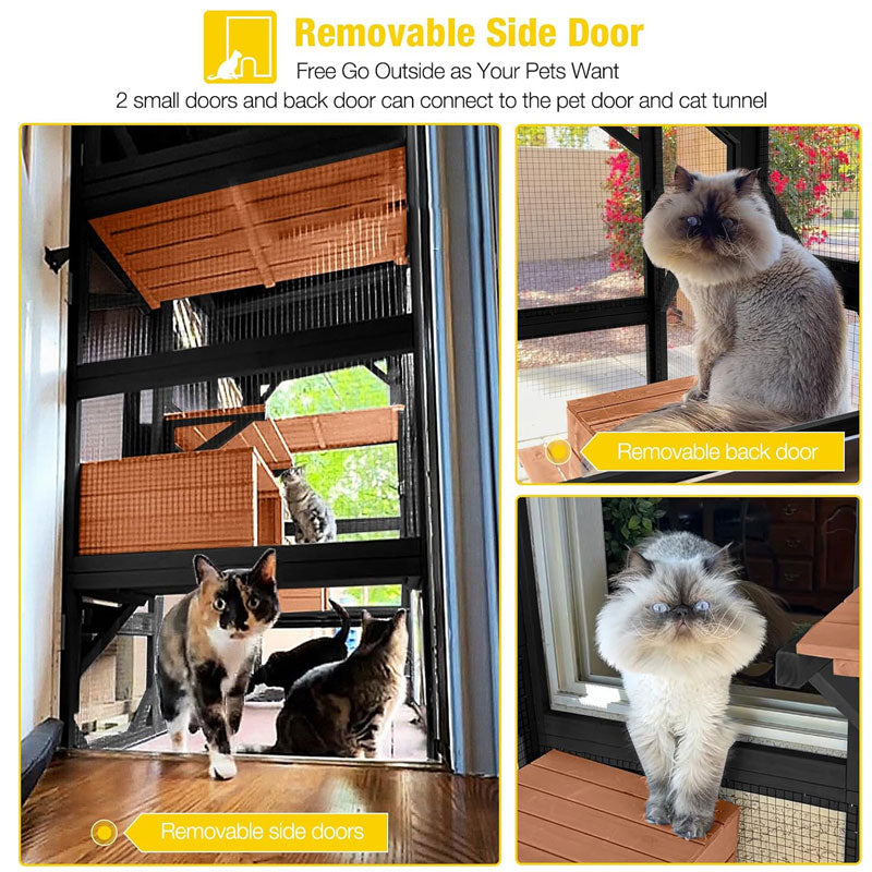 Aivituvin-AIR37-M 62.6"L Walk-in Large Cat Enclosure with Roof Tarp - Connects to Windows or Cat Doors