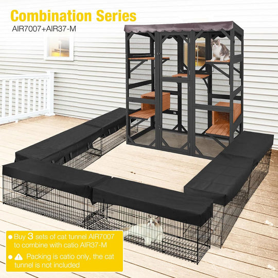Aivituvin-AIR37-M 62.6"L Walk-in Large Cat Enclosure with Roof Tarp - Connects to Windows or Cat Doors