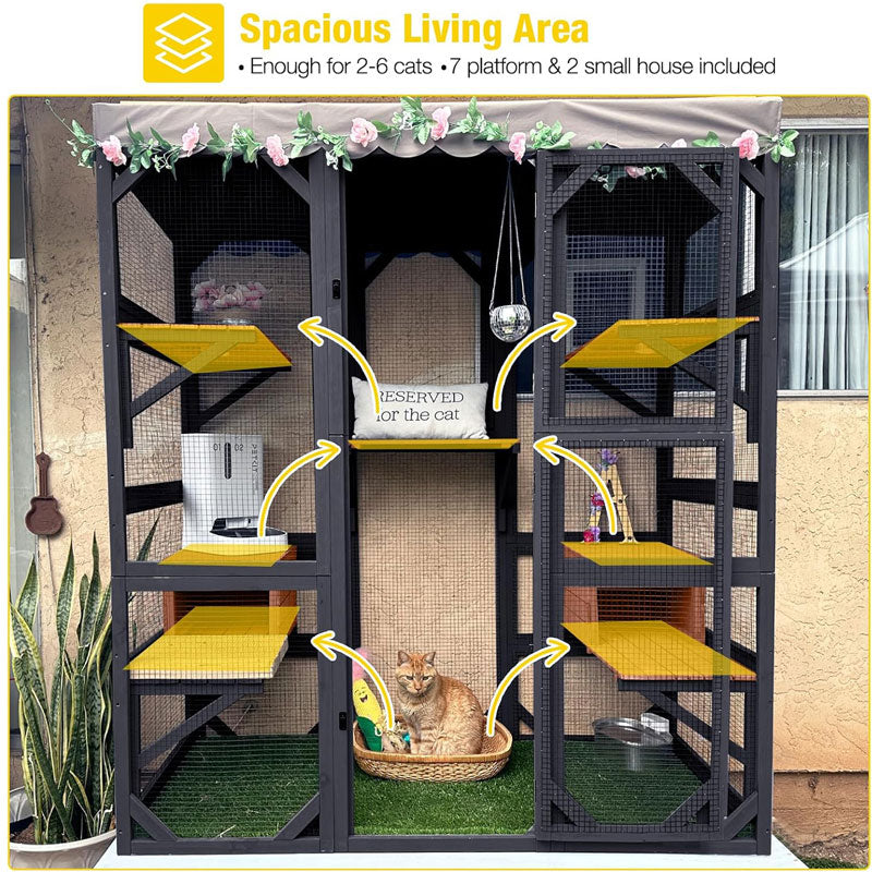 Aivituvin-AIR37-M 62.6"L Walk-in Large Cat Enclosure with Roof Tarp - Connects to Windows or Cat Doors