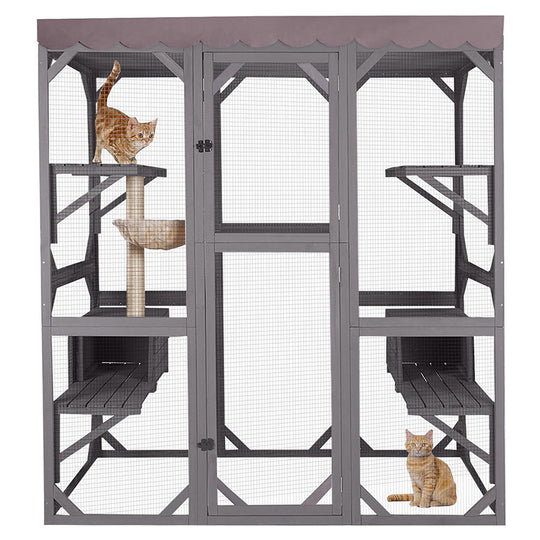 Aivituvin-AIR37-M 62.6"L Walk-in Large Cat Enclosure with Roof Tarp - Connects to Windows or Cat Doors