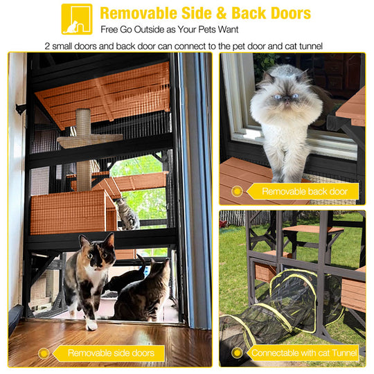 Aivituvin-AIR37-M 62.6"L Walk-in Large Cat Enclosure with Roof Tarp - Connects to Windows or Cat Doors