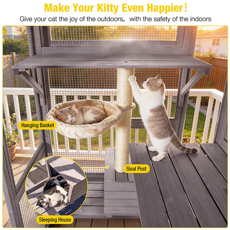 Aivituvin-AIR37-M 62.6"L Walk-in Large Cat Enclosure with Roof Tarp - Connects to Windows or Cat Doors