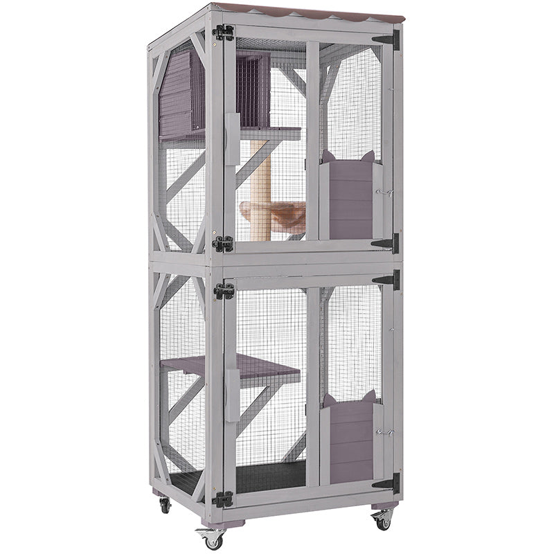 Aivituvin Medium Cat Catio AIR22-M, Outdoor Cat House with Wheels, Connects to Window & Cat Door