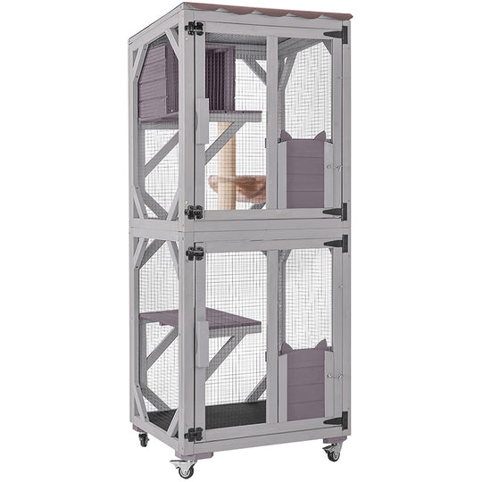 Aivituvin-AIR22-M Medium Wooden Outdoor Cat Catio with Wheels| Connecting with Window