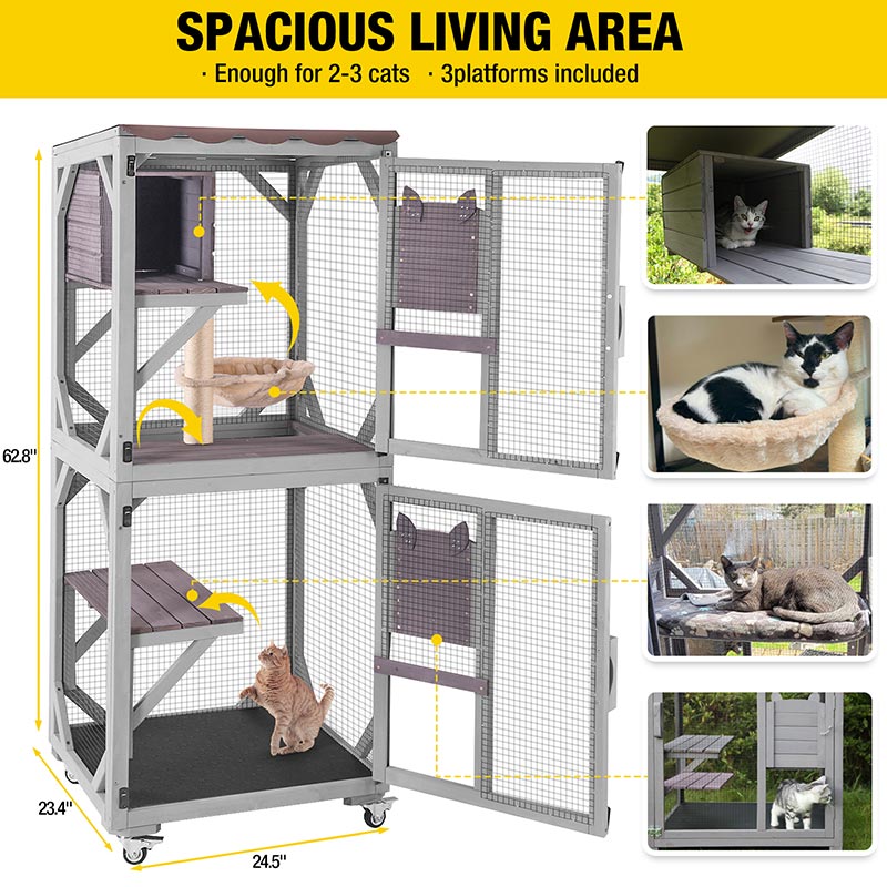 Aivituvin Medium Cat Catio AIR22-M, Outdoor Cat House with Wheels, Connects to Window & Cat Door