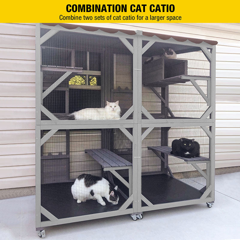 Aivituvin-AIR22-M Medium Wooden Outdoor Cat Catio with Wheels| Connecting with Window