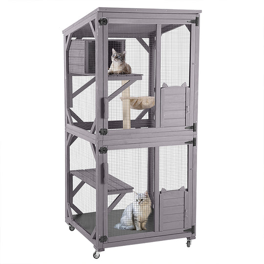 Aivituvin Outdoor Cat Catio AIR22, Cat House for 2–3 Cats, Connects to Window or Cat Door