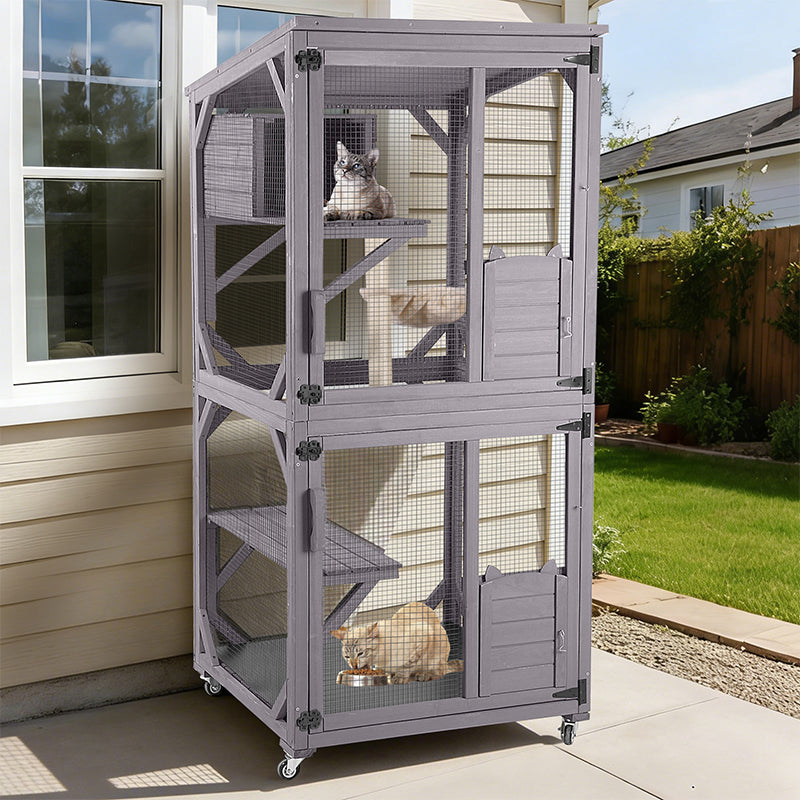 Aivituvin Outdoor Cat Catio AIR22, Cat House for 2–3 Cats, Connects to Window or Cat Door