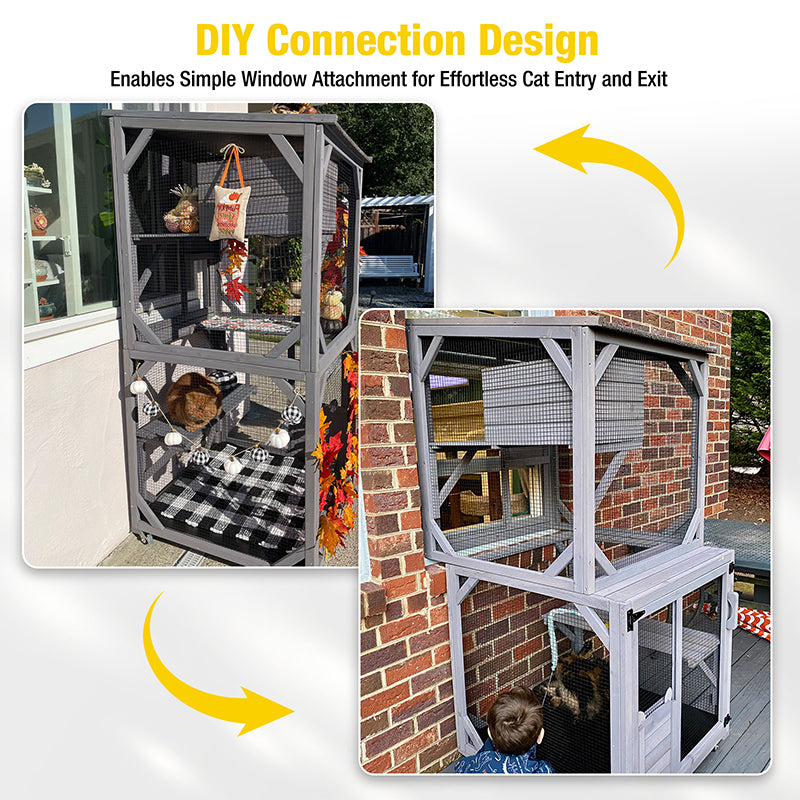 Aivituvin Outdoor Cat Catio AIR22, Cat House for 2–3 Cats, Connects to Window or Cat Door