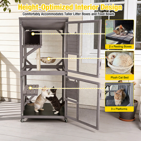 Aivituvin Outdoor Cat Catio AIR22, Cat House for 2–3 Cats, Connects to Window or Cat Door