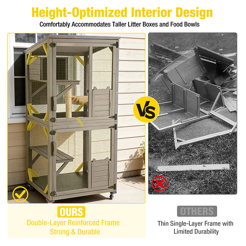 Aivituvin Outdoor Cat Catio AIR22, Cat House for 2–3 Cats, Connects to Window or Cat Door