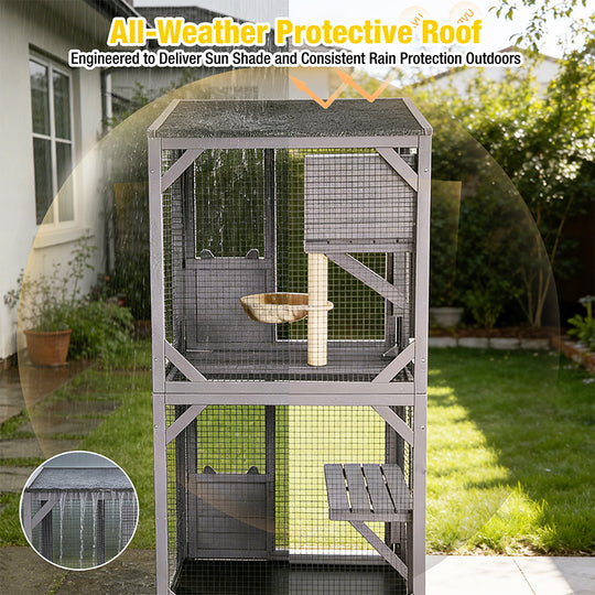Aivituvin Outdoor Cat Catio AIR22, Cat House for 2–3 Cats, Connects to Window or Cat Door