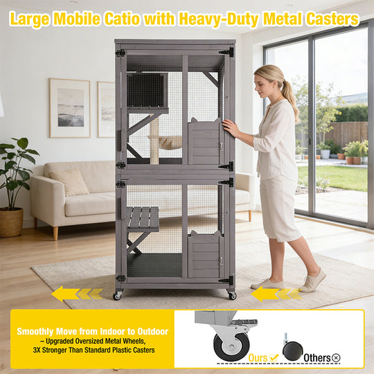 Aivituvin Outdoor Cat Catio AIR22, Cat House for 2–3 Cats, Connects to Window or Cat Door