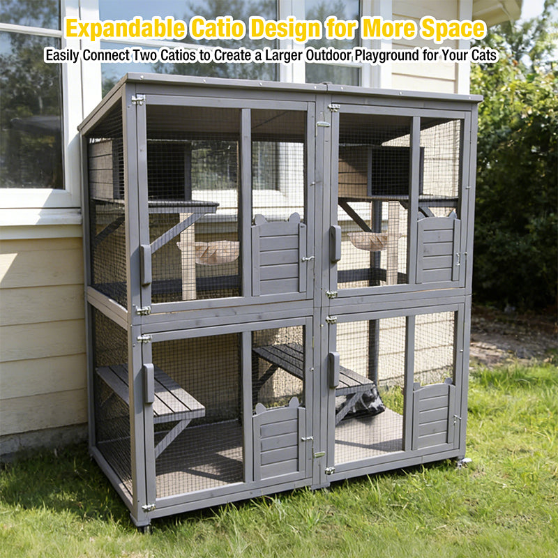 Aivituvin Outdoor Cat Catio AIR22, Cat House for 2–3 Cats, Connects to Window or Cat Door