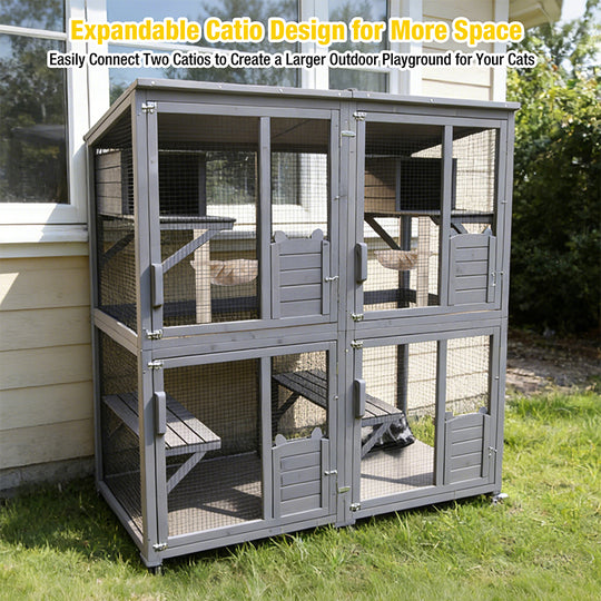 Aivituvin Outdoor Cat Catio AIR22, Cat House for 2–3 Cats, Connects to Window or Cat Door