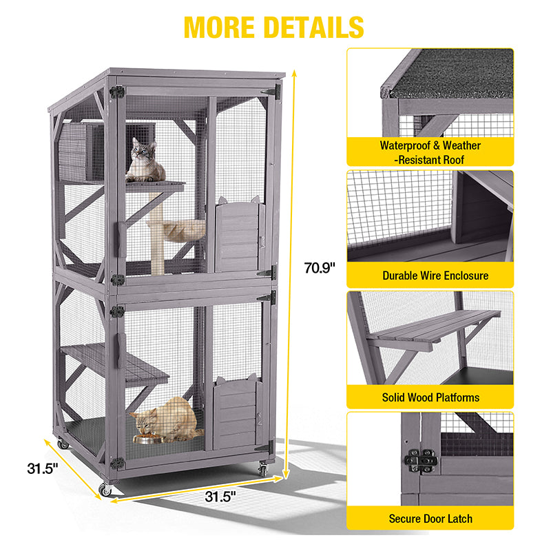 Aivituvin Outdoor Cat Catio AIR22, Cat House for 2–3 Cats, Connects to Window or Cat Door
